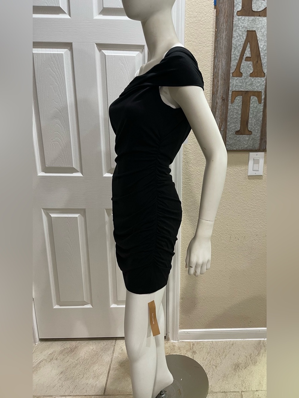 Reformation Black Raydon Knit Off-The-Shoulder Ruched Mini Dress - Size Medium - Picture 7 of 10